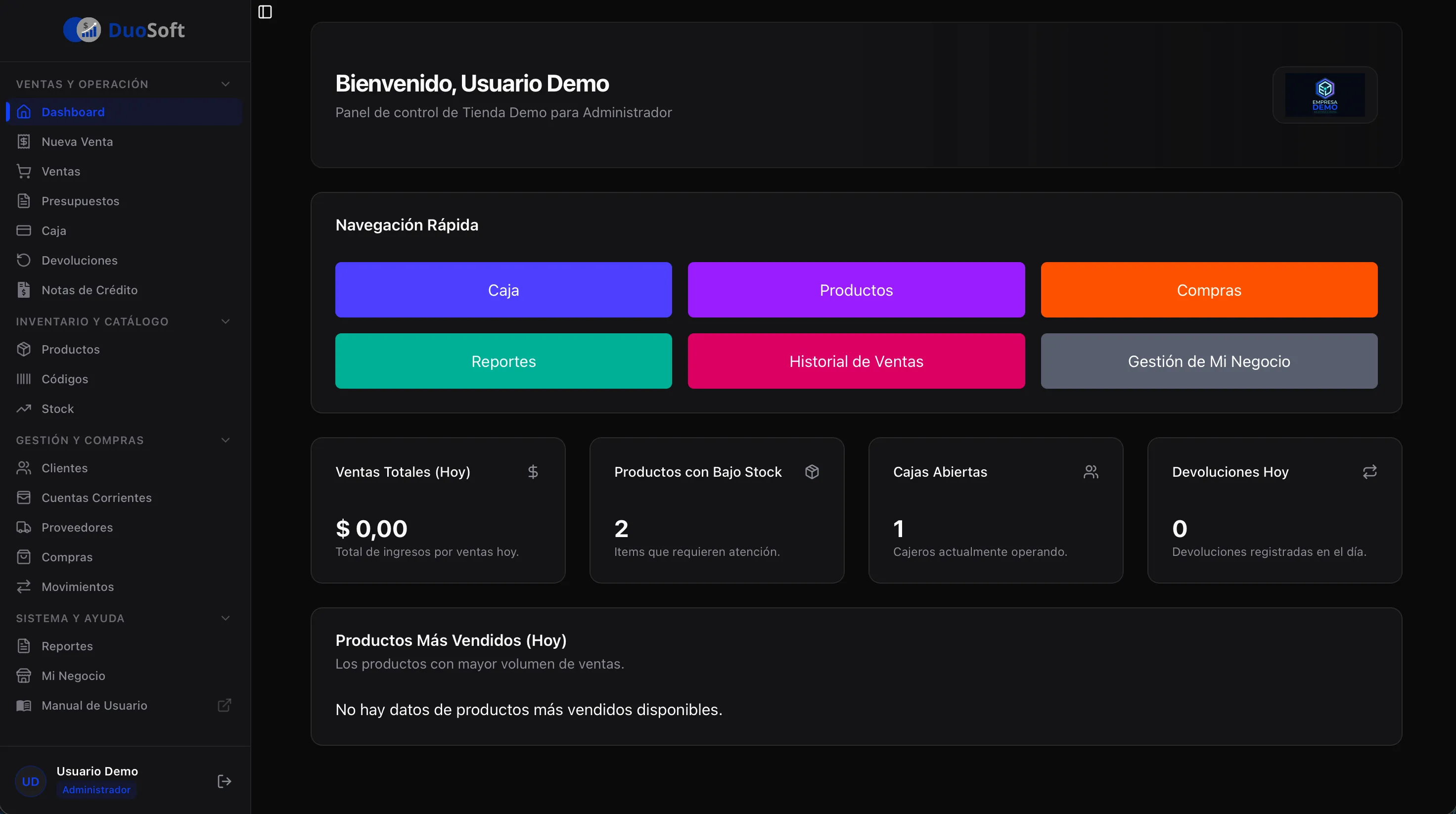 DuoSoft Dashboard Principal